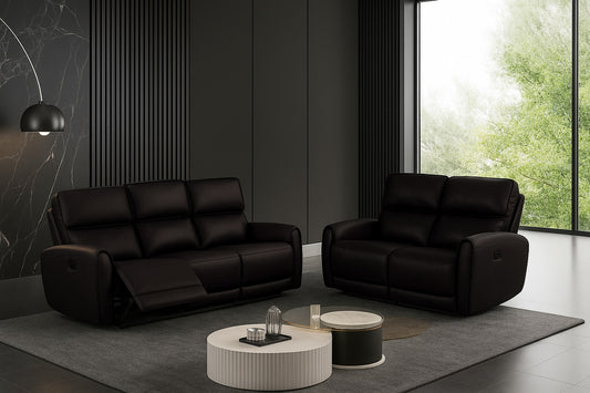 Schlieren 2-Piece Contemporary Power Reclining Sofa & Loveseat Set – Black Leatherette