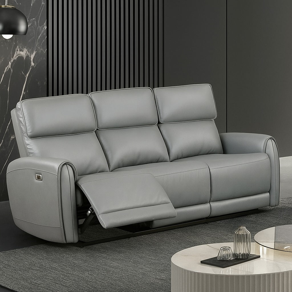 Schlieren Contemporary Power Reclining Sofa – Gray Leatherette