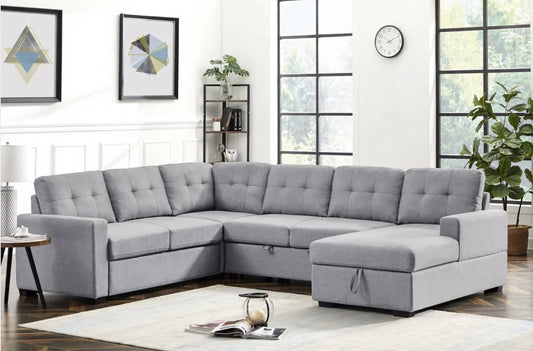 Selene Light Gray Linen Sleeper Sectional