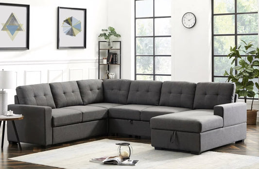 Selene Dark Gray Linen Sleeper Sectional