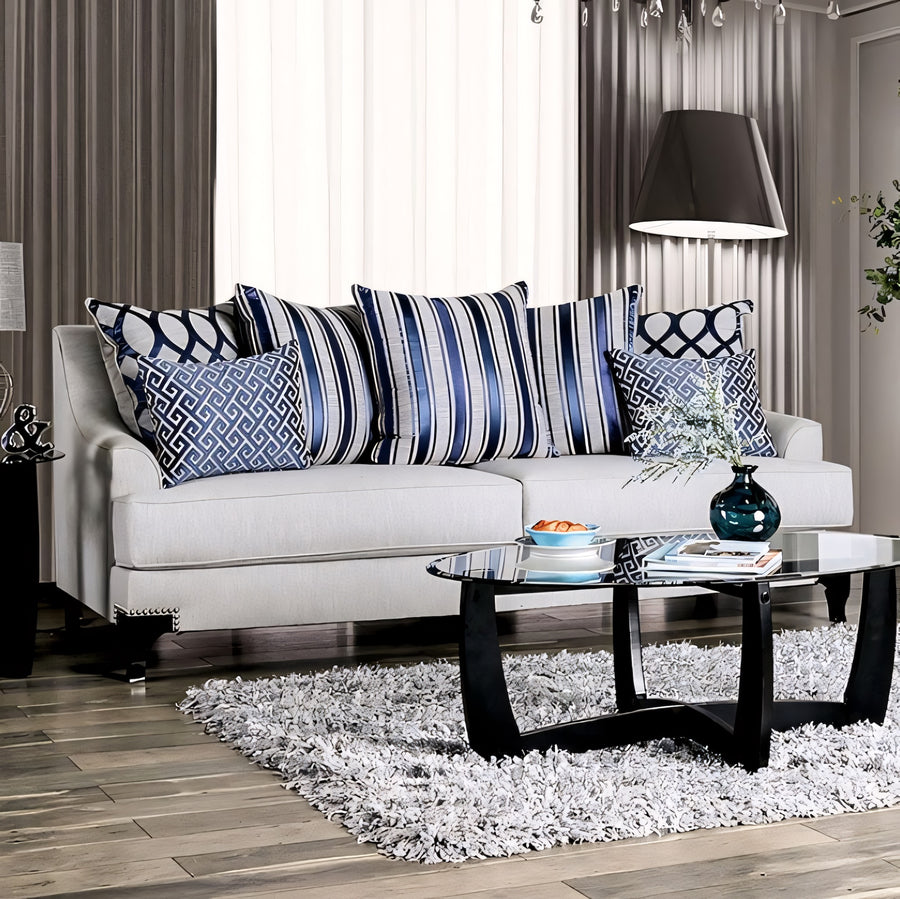 Sisseton Transitional Light Gray Small Weave Chenille Sofa - Finally Home Furnishings LLC