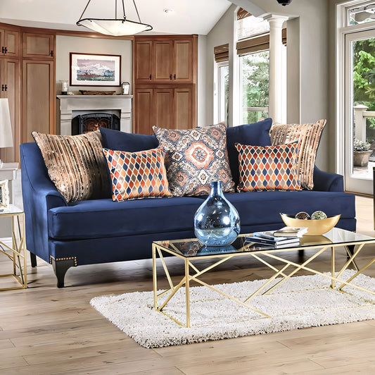 Sisseton Transitional Navy Blue Small Weave Chenille Sofa