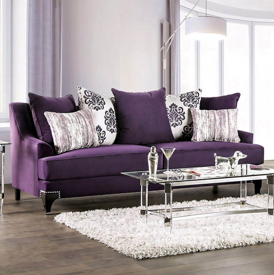 Sisseton Transitional Purple Small Weave Chenille Sofa - Finally Home Furnishings LLC