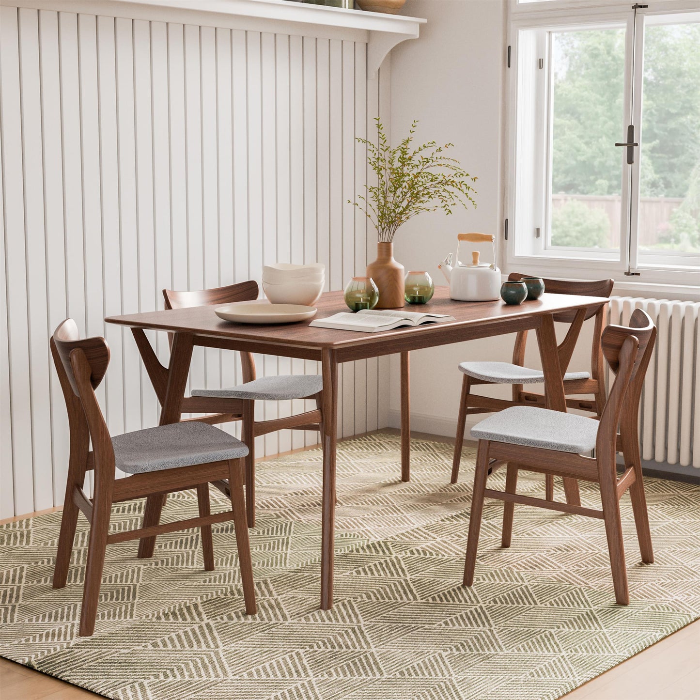 Skien 5PC Mid-Century Modern Dining Set in Walnut