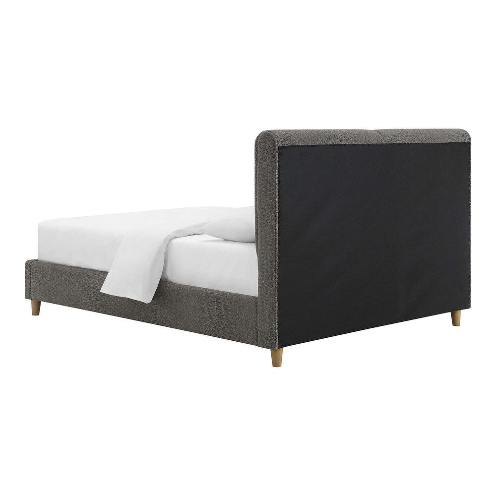 Stavern Bouclé Upholstered Queen Platform Bed – Curved Headboard & Wood Legs
