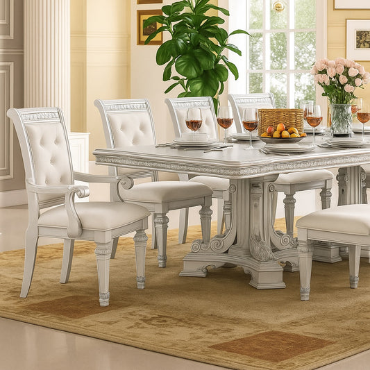 Stella Mia Traditional 7-Piece Dining Set, Ivory