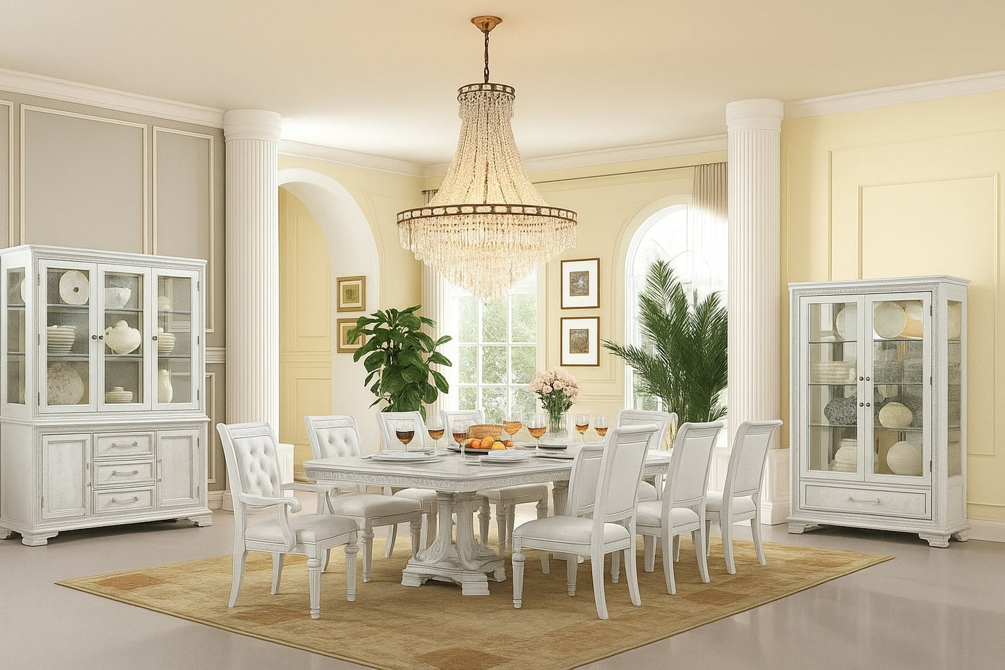 Stella Mia Traditional 7-Piece Dining Set, Ivory