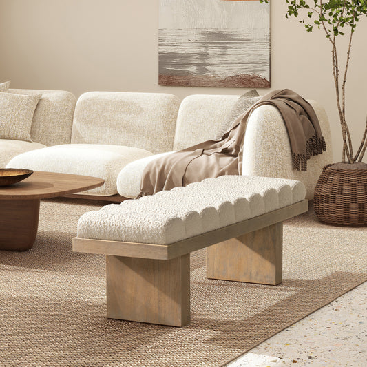 Sutton 52” Bouclé Channel-Tufted Accent Bench – Ivory White
