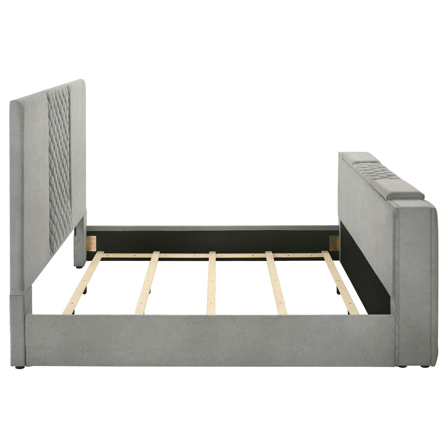 Tara Gray Velvet Diamond Tufted TV Lift Bed – Eastern King