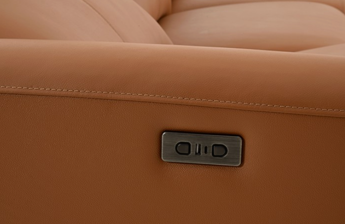 Theola Contemporary Clay Brown Top Grain Leather Power Sectional with Chaise