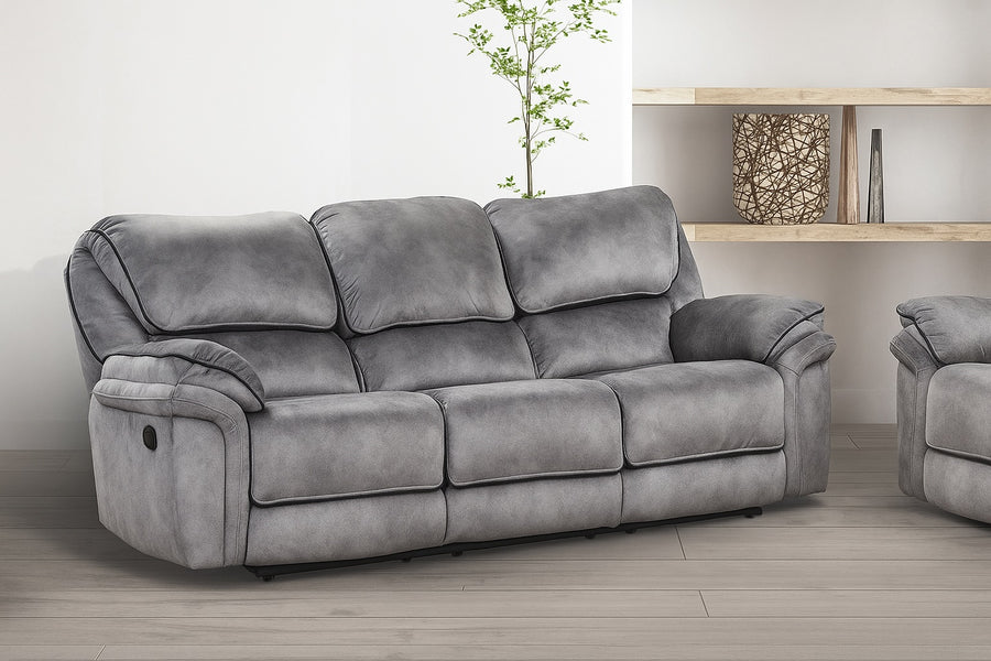 Themis Transitional Gray Leatherette Manual Reclining Sofa