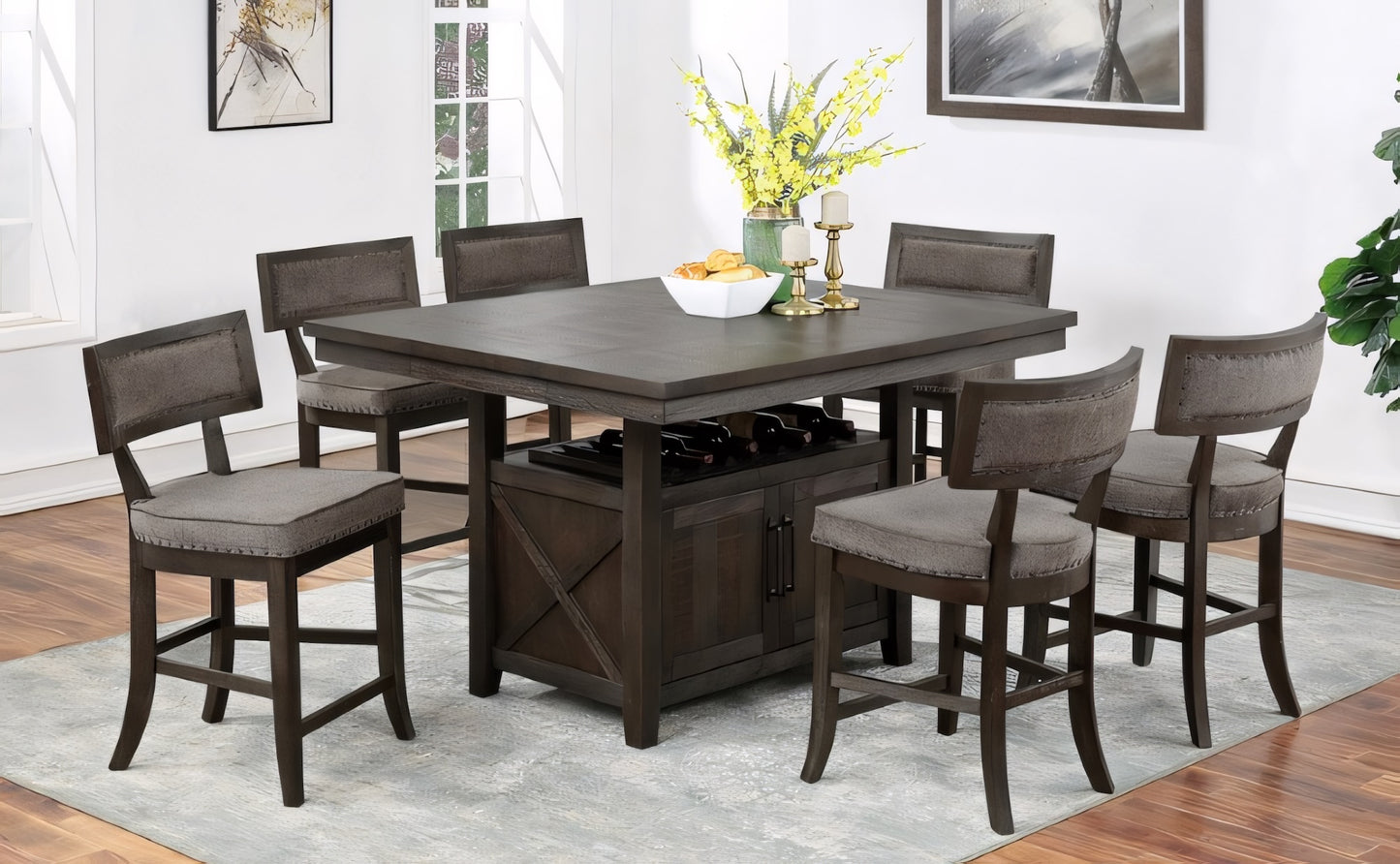 Timber 7-Piece Solid Wood Counter Height Dining Set - Brown