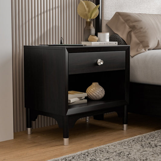 Torrance Mid-Century Modern Nightstand, Black