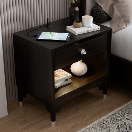 Torrance Mid-Century Modern Nightstand, Black