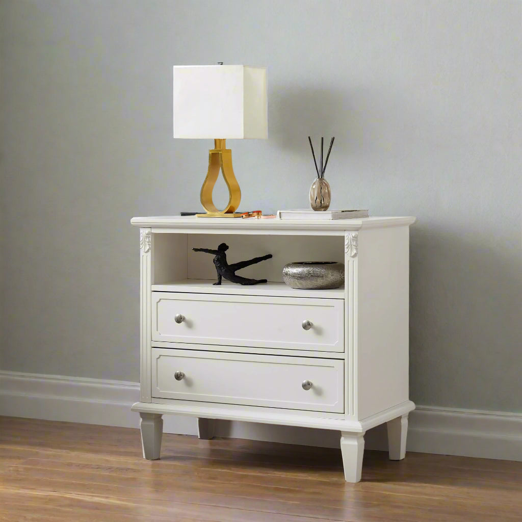 Marilla 2-Drawer Farmhouse Nightstand with USB, White
