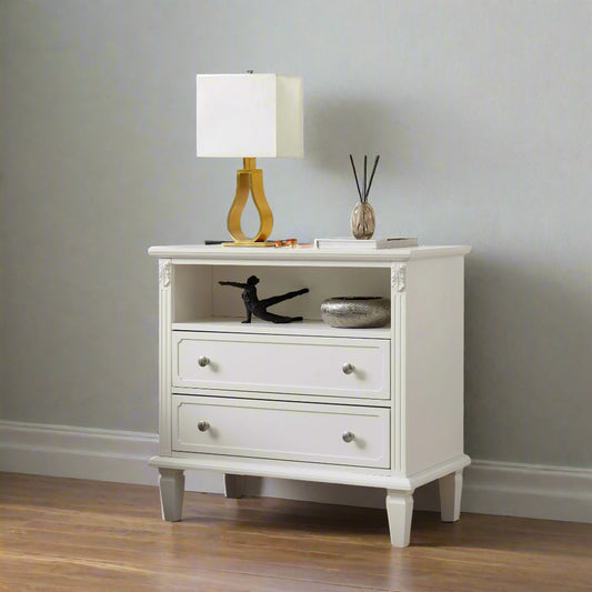Marilla 2-Drawer Farmhouse Nightstand with USB, White
