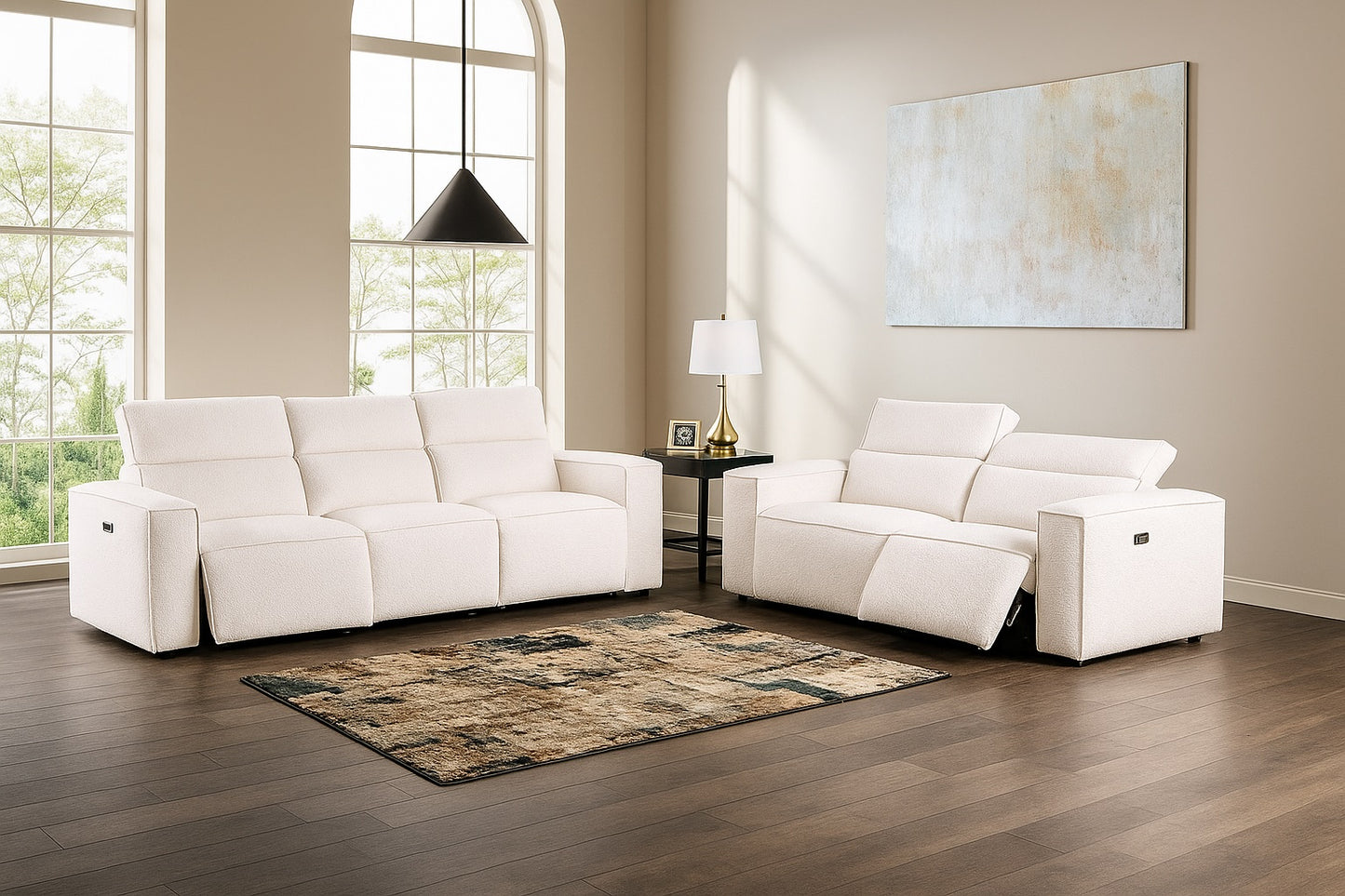 Treharris Modern Sherpa Power Reclining Sofa – White