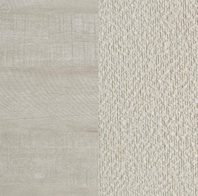 Trenton 5-Piece Bedroom Set in Rustic Cream with Bouclé  Headboard