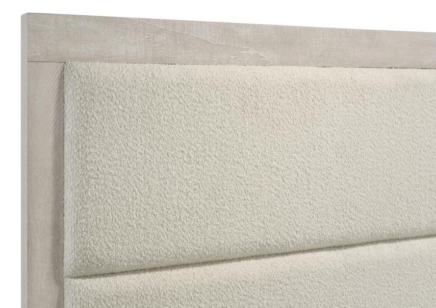 Trenton 5-Piece Bedroom Set in Rustic Cream with Bouclé  Headboard