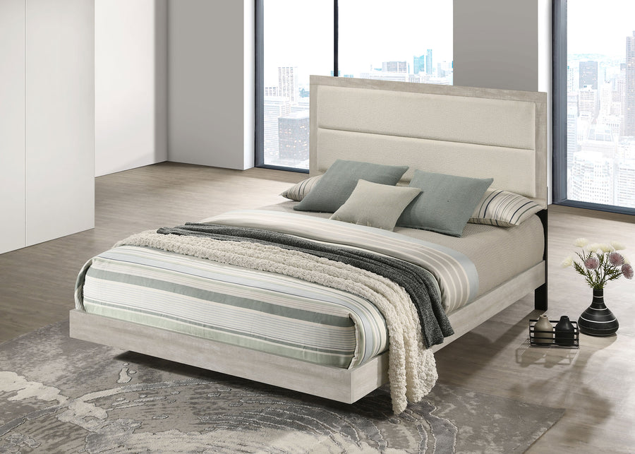 Trenton 54" Rustic Cream & Bouclé Queen Bed