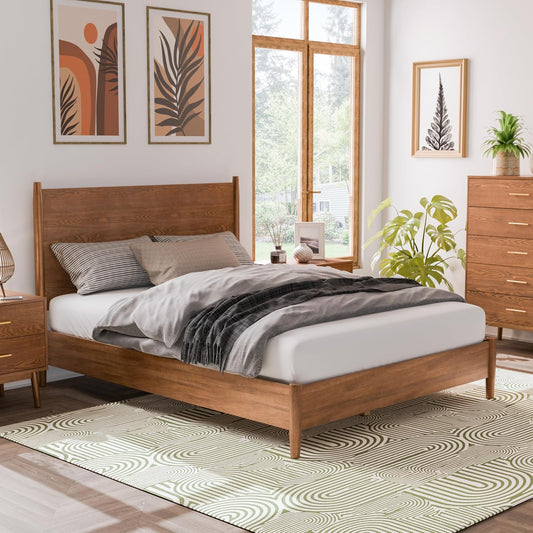 Tromso Mid-Century Modern Solid Wood King Platform Bed, Walnut