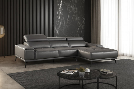 Vadso Modern Leather Sectional Sofa – Adjustable Headrests - Gray