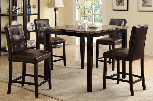 Vail 5-Piece Counter Height Dining Set – Espresso & Faux Marble