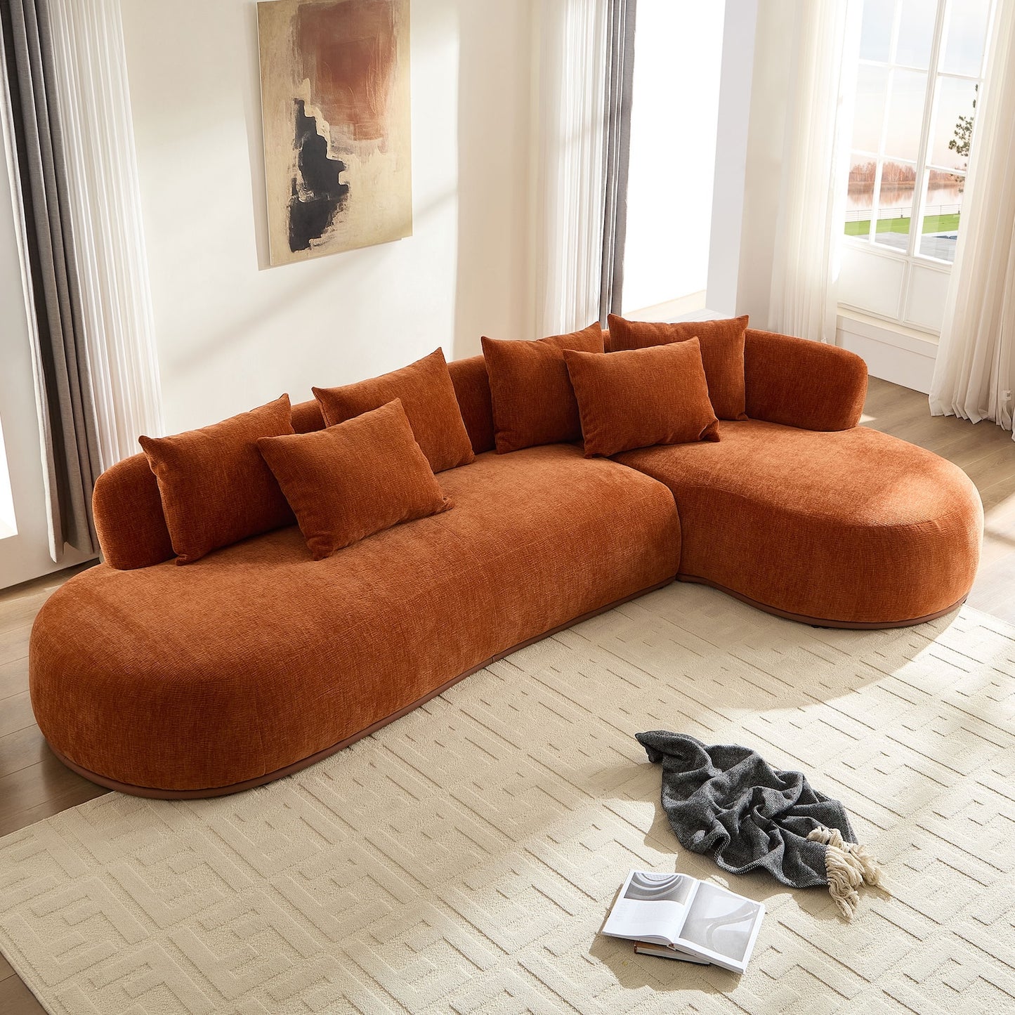 Valen 134" Modern Oversize Upholstered Sectional, Orange