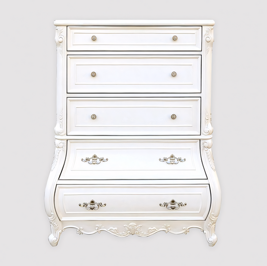 Velentini Traditional 5-Drawer Chest w/ Crystal Knobs in White