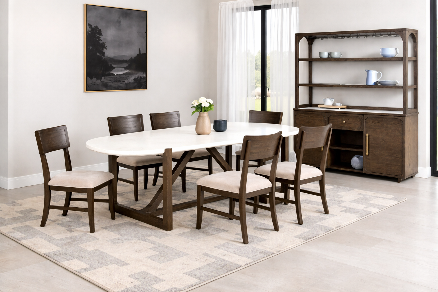 Vellara Transitional Rectangular Dining Table with Quartz Stone Top – Dark Walnut - Finally Home Furnishings LLC