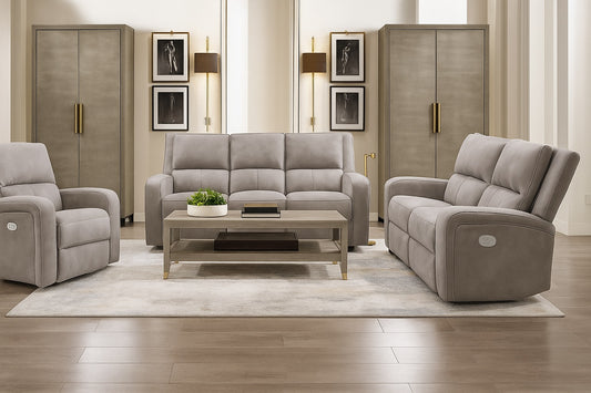 Vasilios Transitional Power Reclining Sofa & Loveseat Set – Taupe