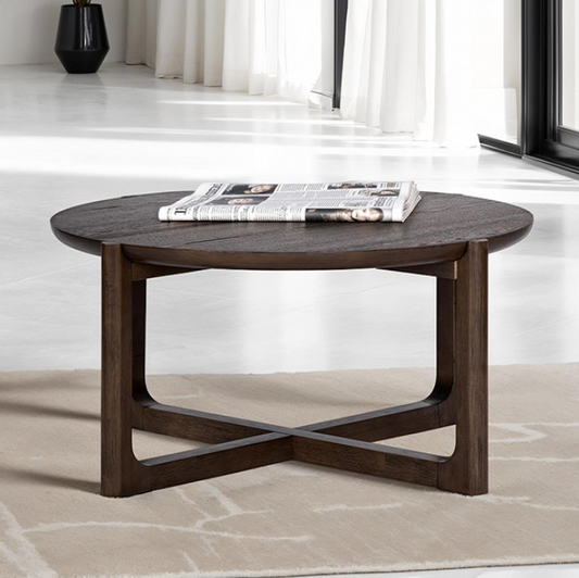 Vellara Transitional 36” Cocktail Table with Wood Top – Dark Walnut - Finally Home Furnishings LLC