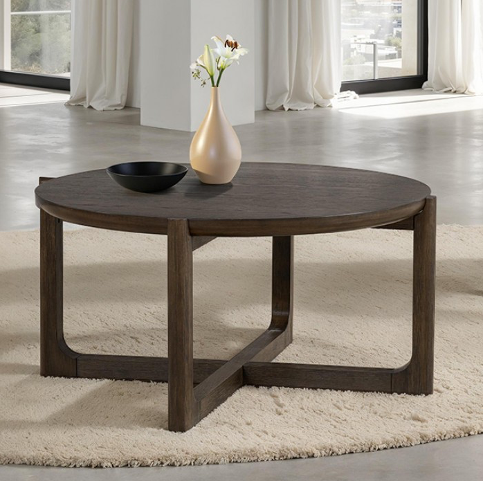 Vellara Transitional 42” Cocktail Table with Wood Top – Dark Walnut - Finally Home Furnishings LLC