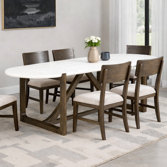 Vellara Transitional Rectangular Dining Table with Quartz Stone Top – Dark Walnut - Finally Home Furnishings LLC