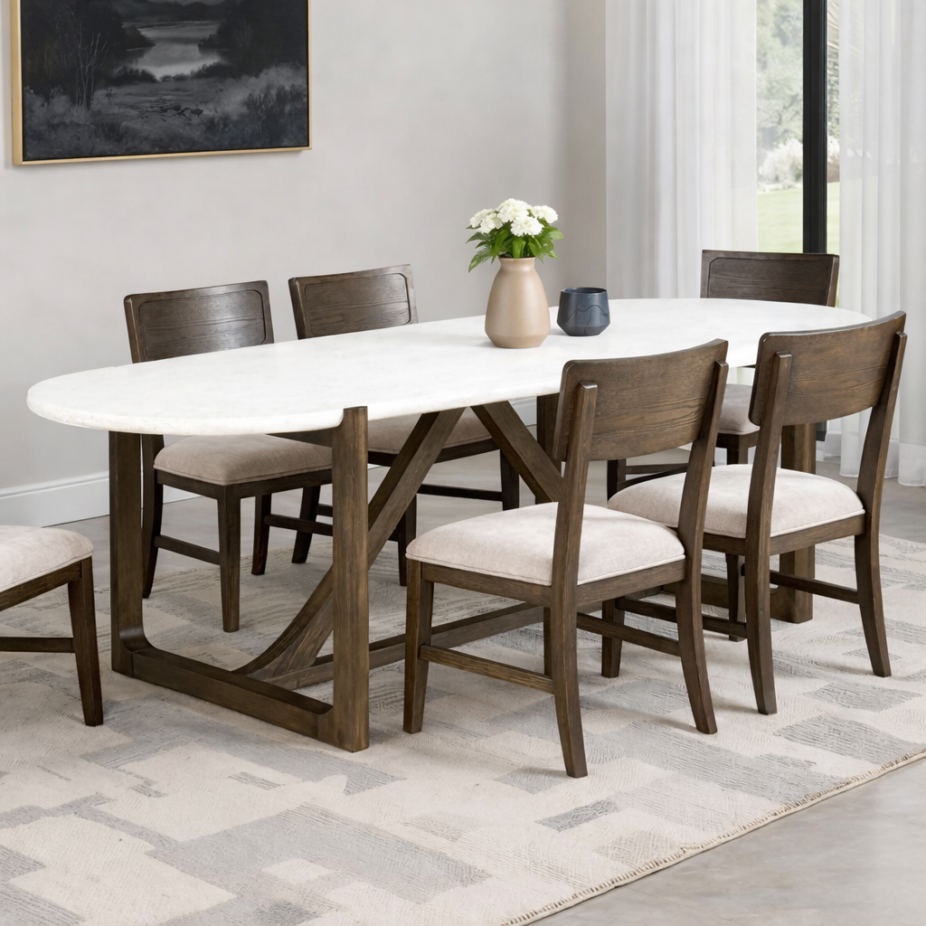 Vellara Transitional Rectangular Dining Table with Quartz Stone Top – Dark Walnut - Finally Home Furnishings LLC