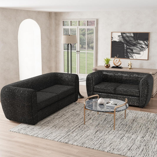 Verdal Contemporary Living Room Set in Black Boucle