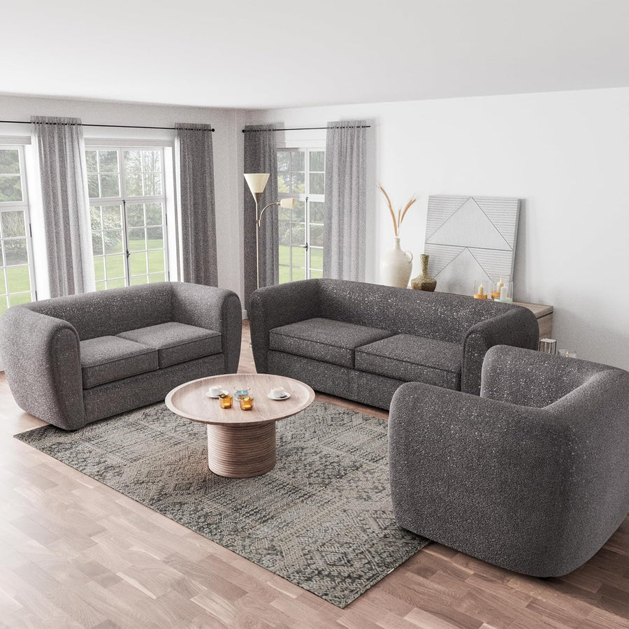 Verdal Contemporary Living Room Set in Charcoal Gray Boucle