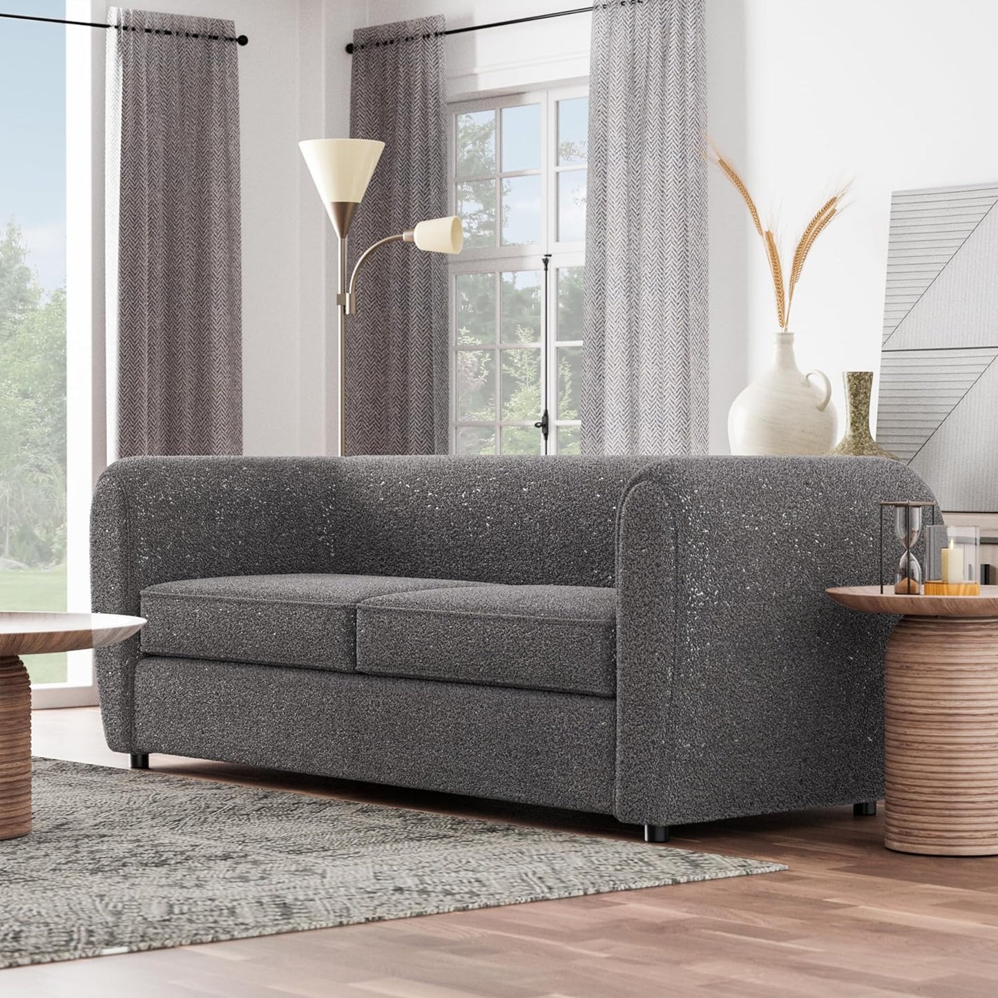 Verdal Contemporary Sofa in Charcoal Boucle