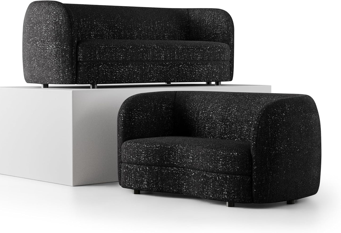 Versoix Contemporary Living Room Set in Off-White Boucle