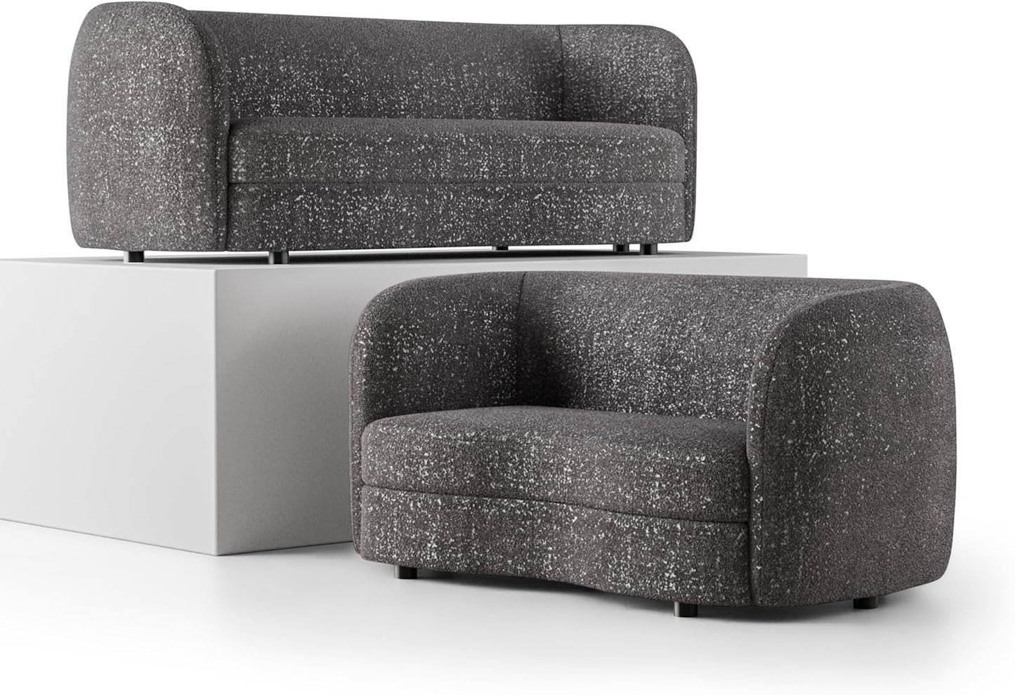 Versoix Contemporary Living Room Set in Off-White Boucle