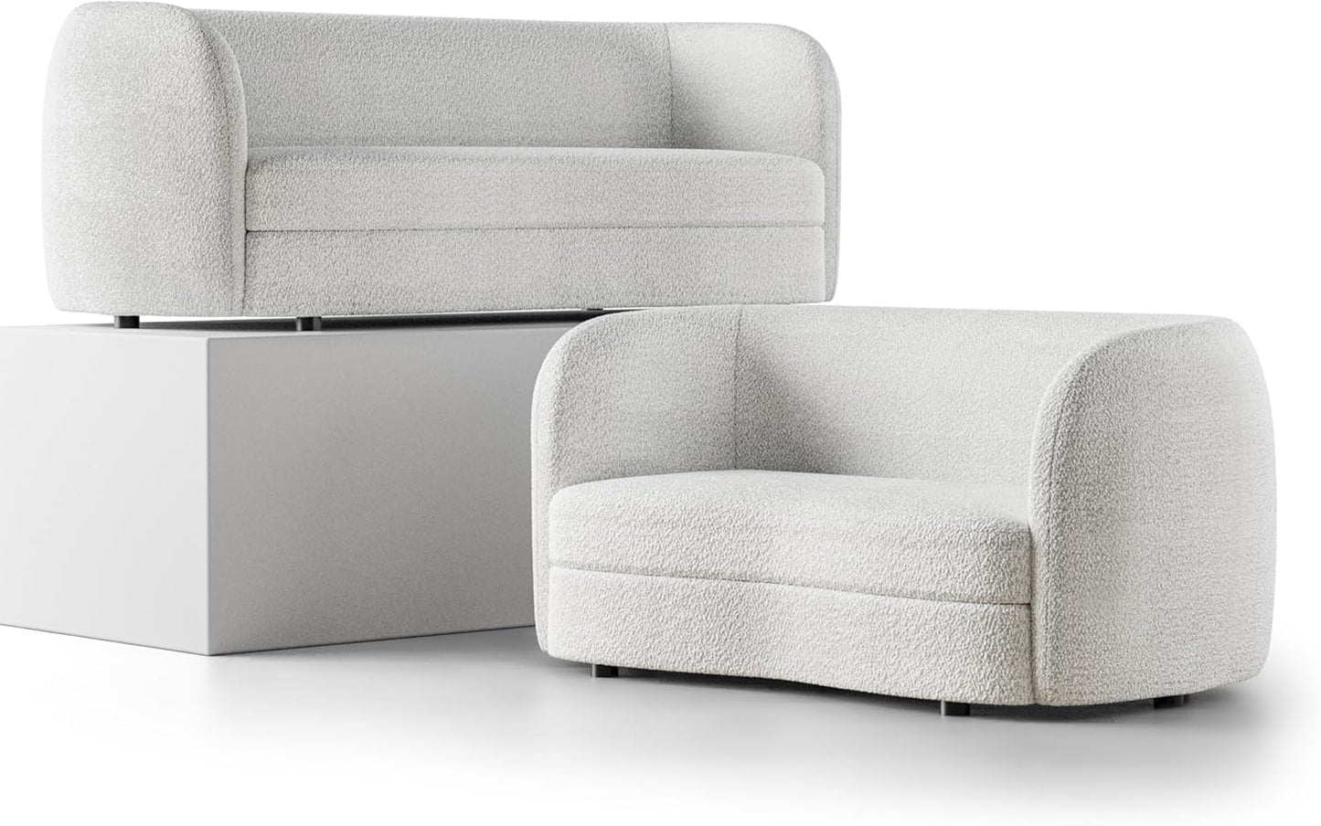 Versoix Contemporary Living Room Set in Off-White Boucle
