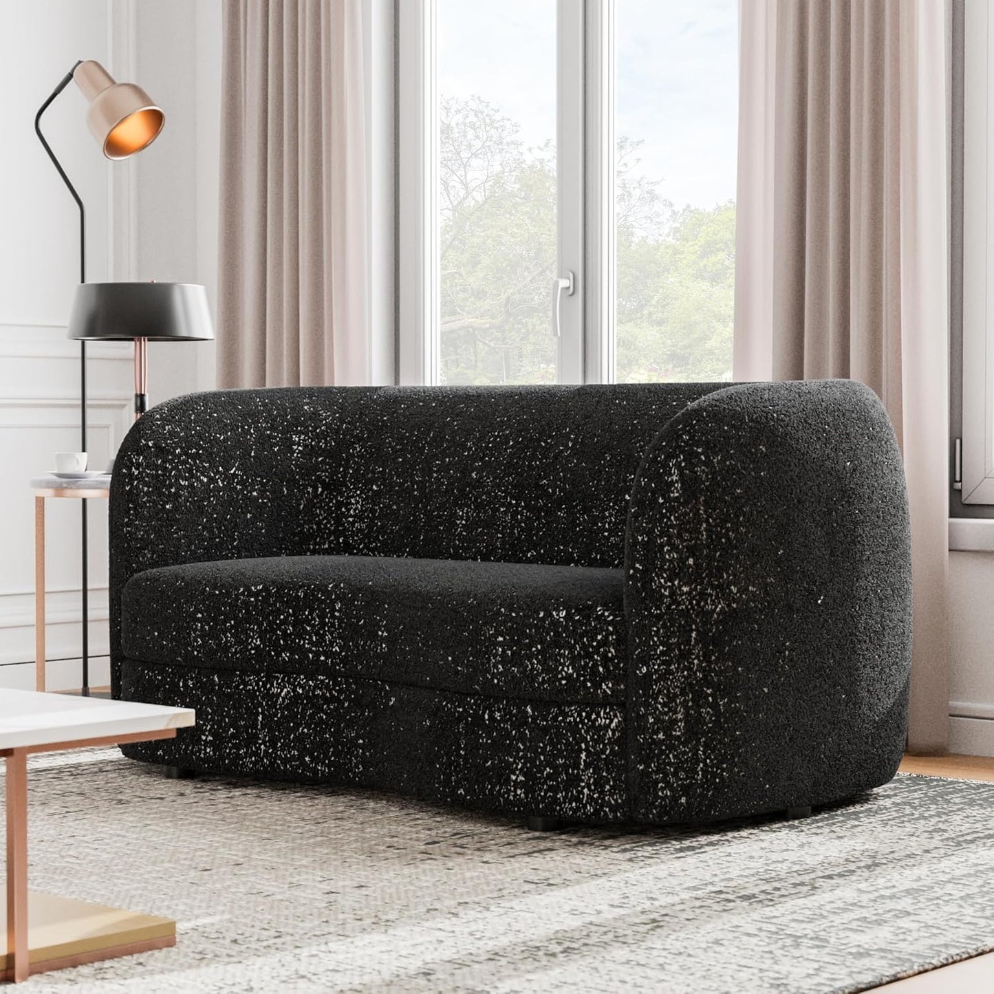 Versoix Contemporary Sofa in Black Boucle