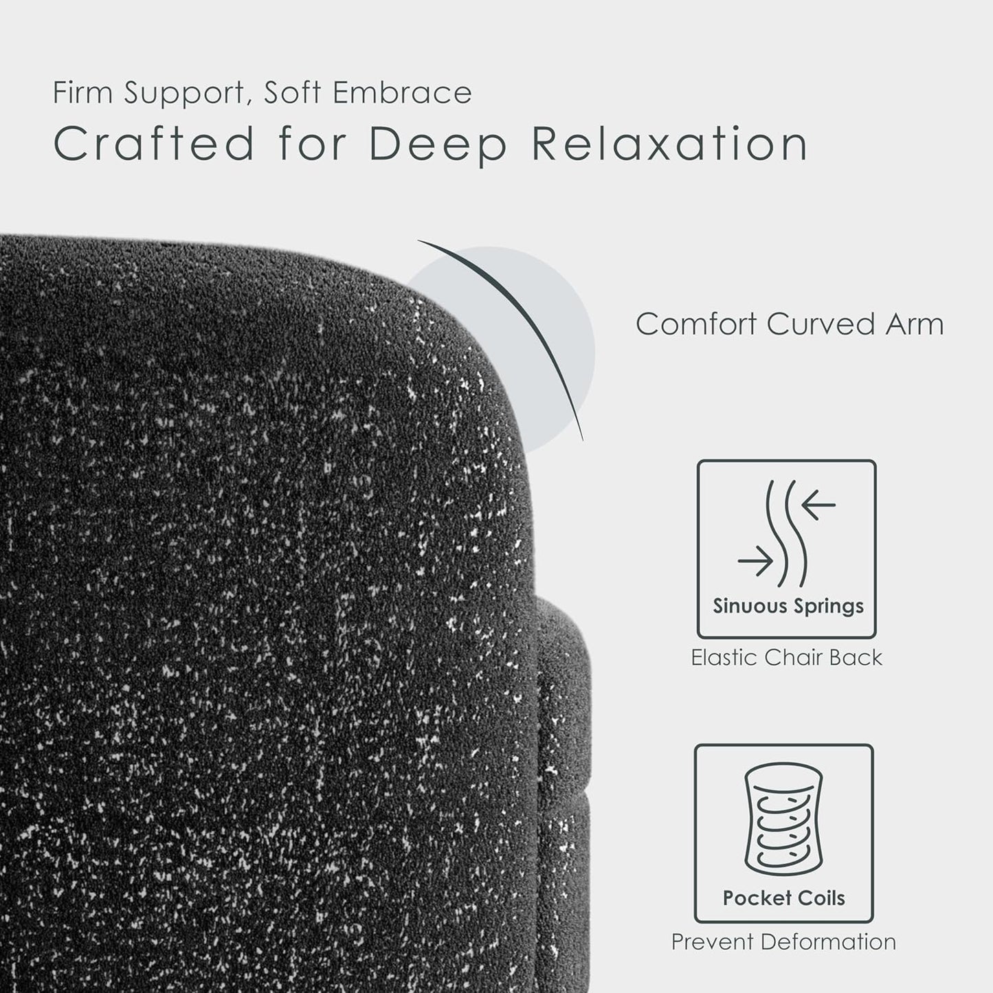 Versoix Contemporary Living Room Set in Black Boucle