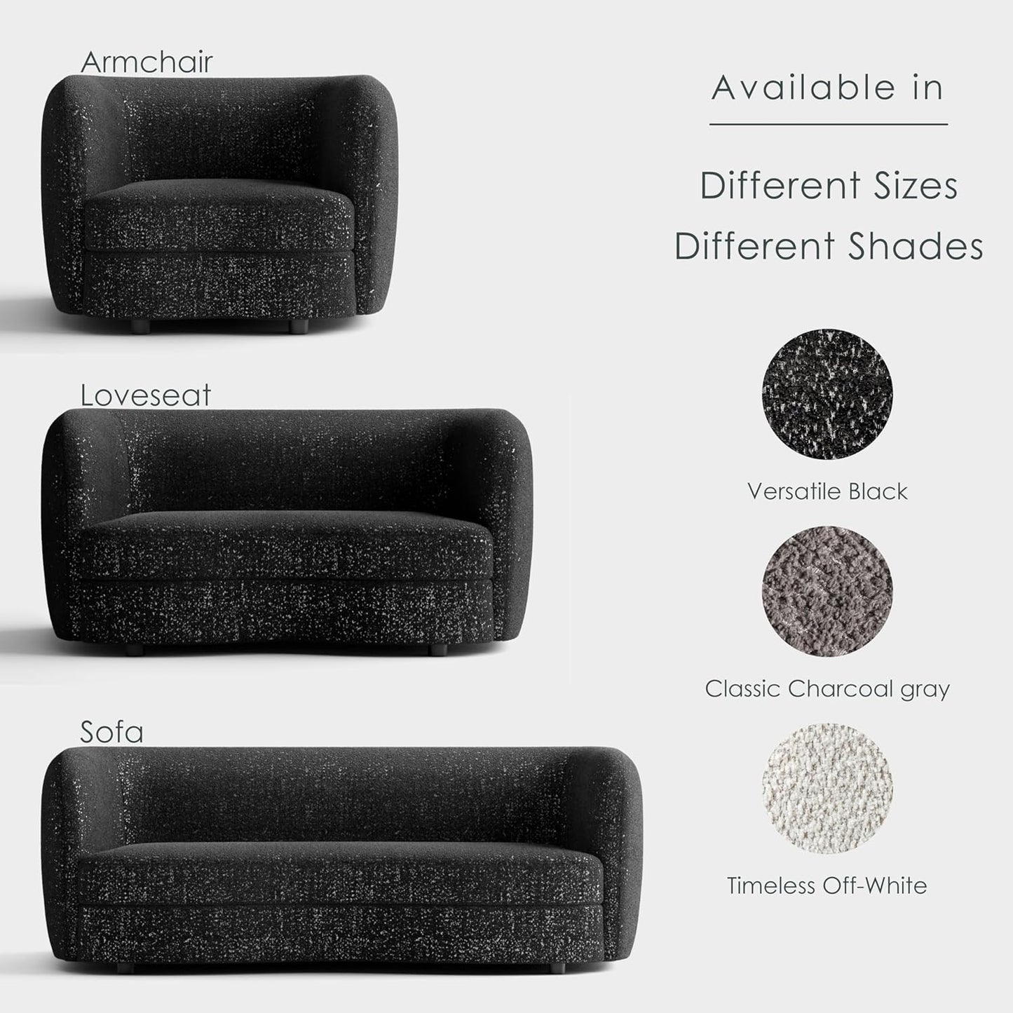 Versoix Contemporary Living Room Set in Black Boucle