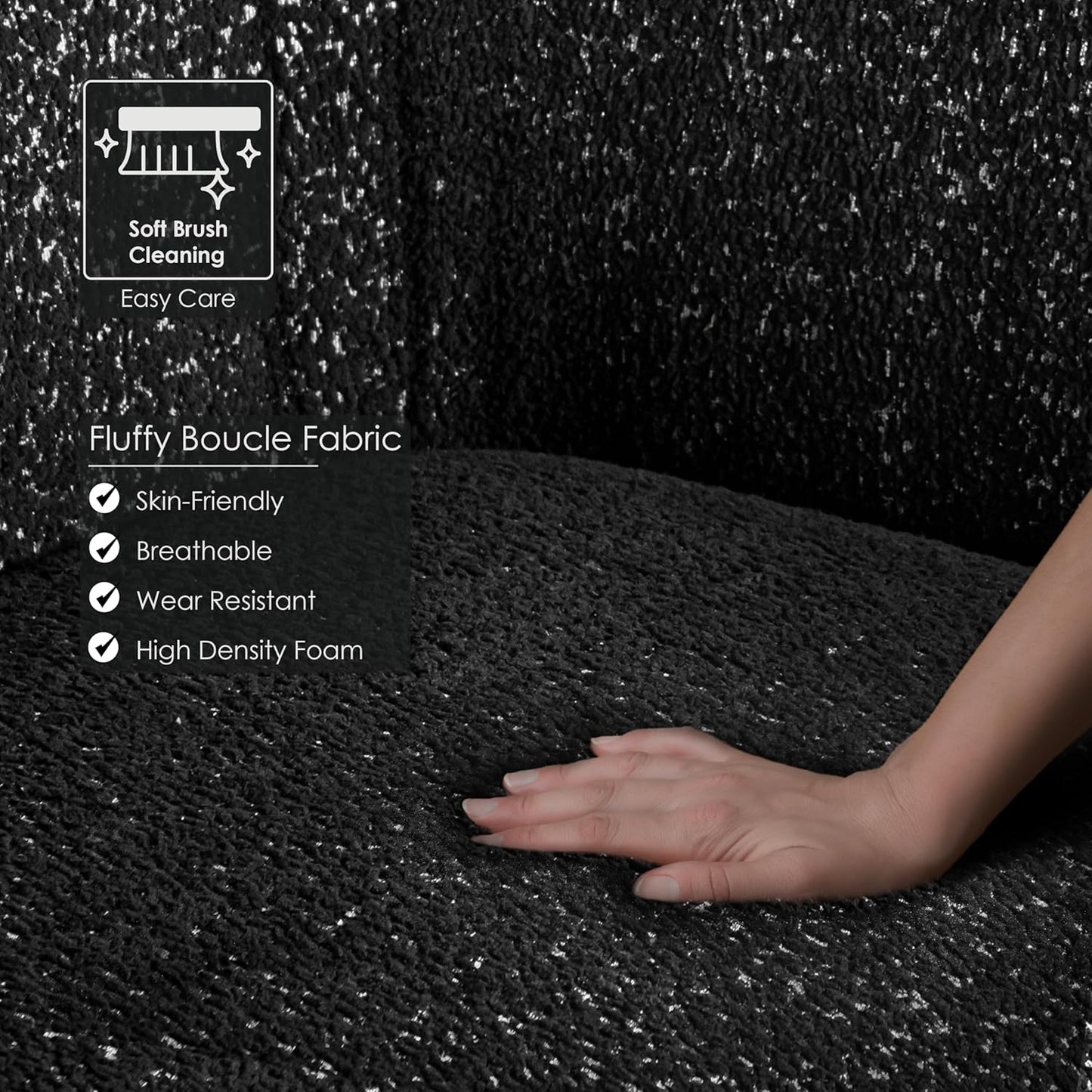 Versoix Contemporary Living Room Set in Black Boucle