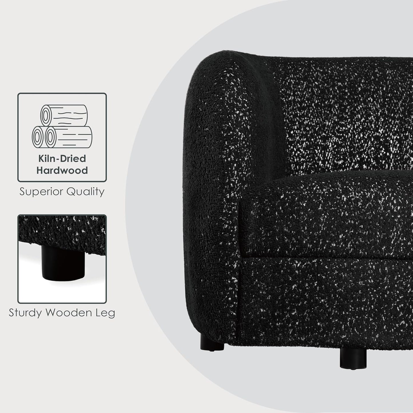 Versoix Contemporary Sofa in Black Boucle