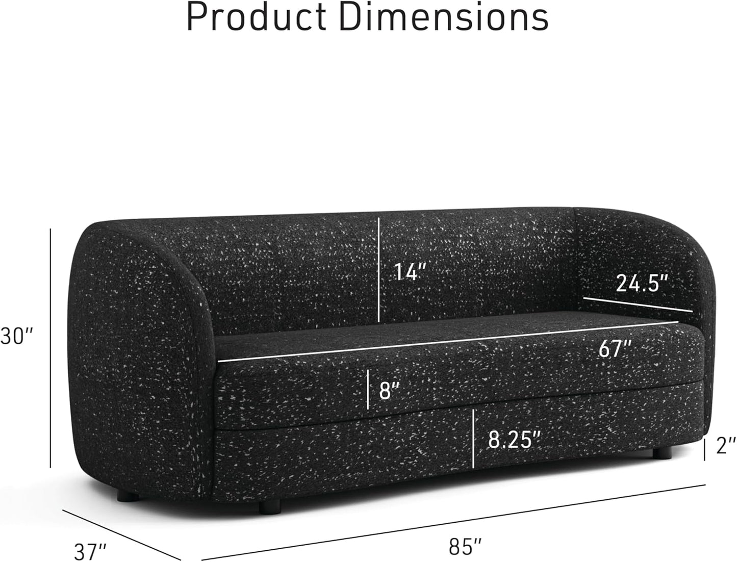 Versoix Contemporary Sofa in Black Boucle