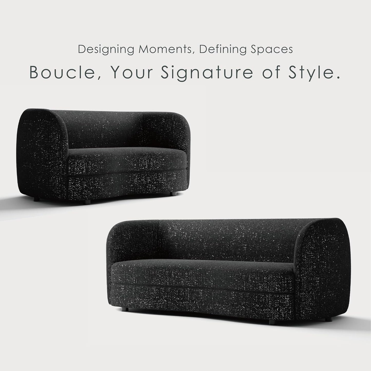 Versoix Contemporary Living Room Set in Black Boucle