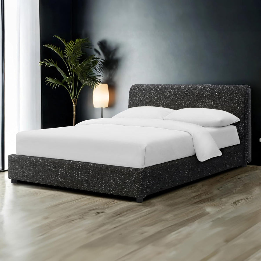 Vertham King Size Bouclé Platform Bed - Black