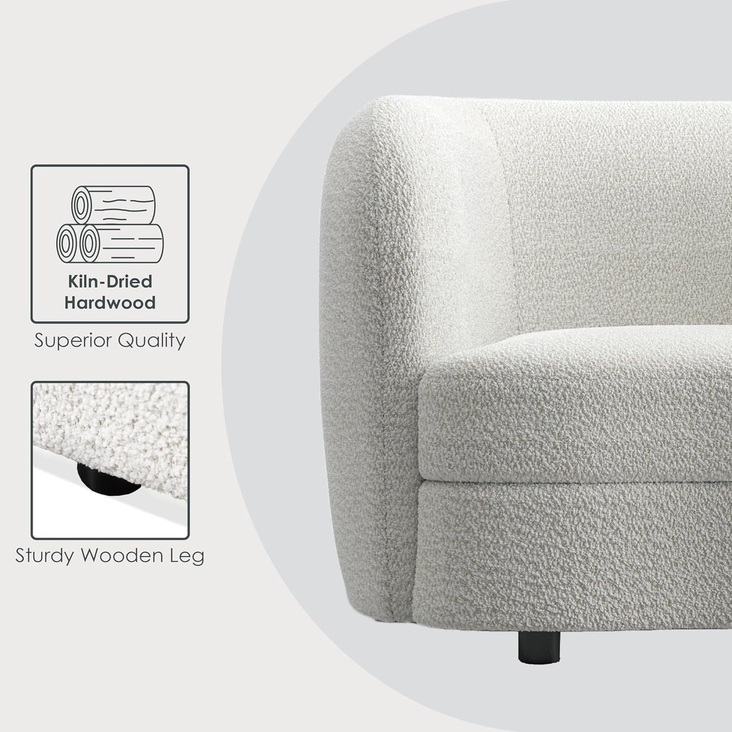 Versoix Contemporary Living Room Set in Off-White Boucle